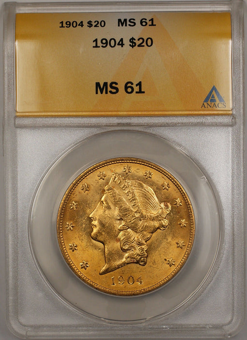 1904 $20 Liberty Double Eagle Gold Coin ANACS MS-61 (Better) SB