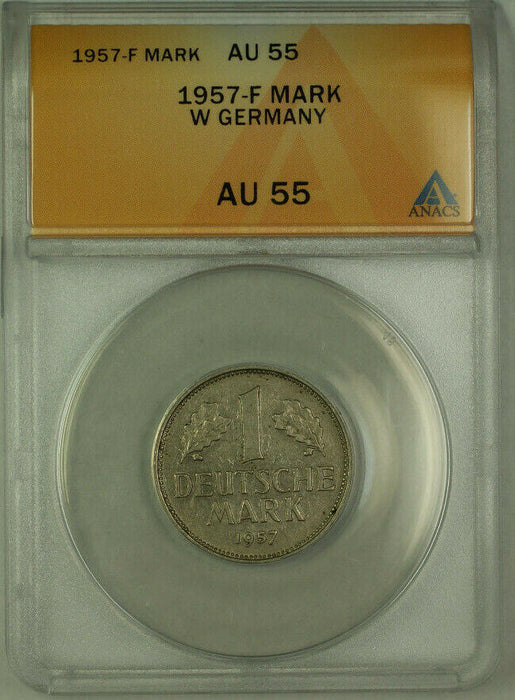 1957-F West Germany 1 Mark Coin ANACS AU 55