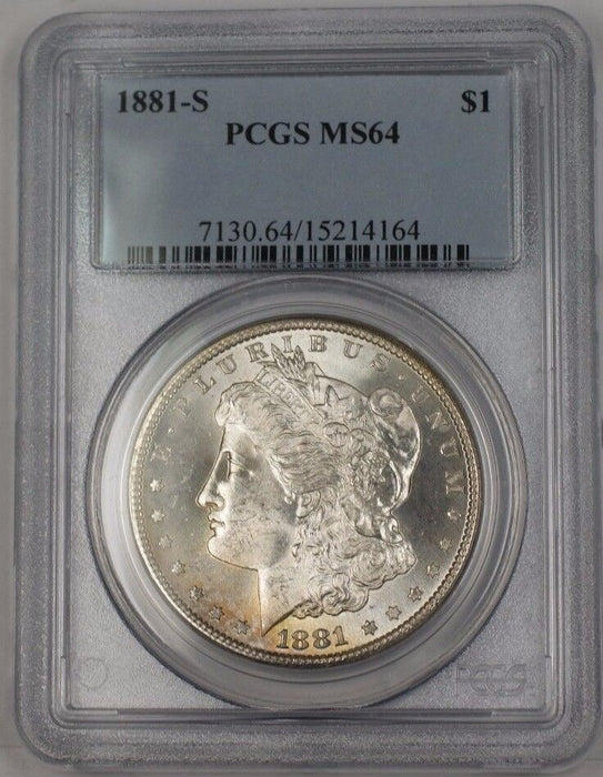 1881-S US Morgan Silver Dollar $1 Coin PCGS MS-64 Lightly Toned (Better) BR1 Q