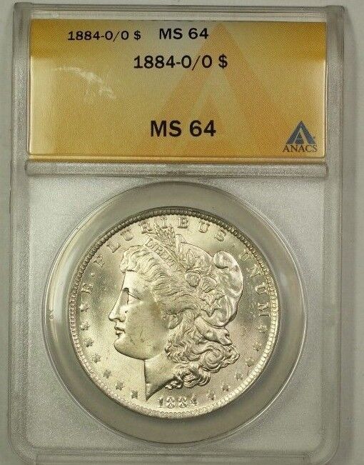 1884-O/O Over Mint Mark Morgan Silver Dollar $1 Coin ANACS MS-64 (1)