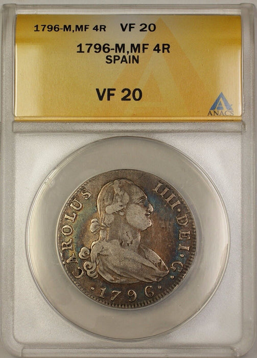 1796-M MF Spain 4R Reales Silver Coin Charles IIII ANACS VF-20