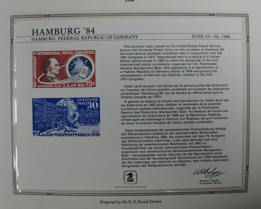 souvenir card PS 50 Hamburg 1984 1963 15¢ airmail Postal Conf stamp