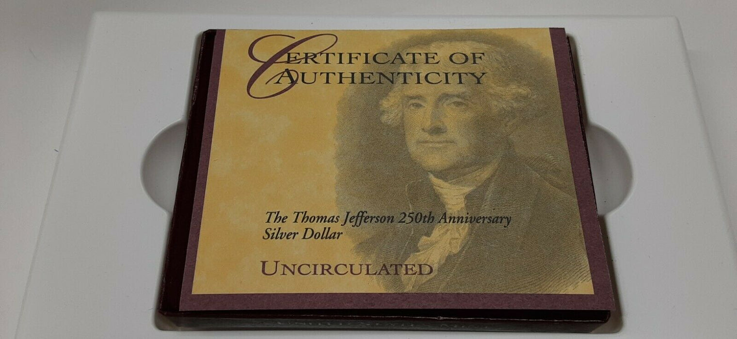 1993-P Jefferson 250th Anniversary Commemorative UNC Silver Dollar Coin W/OGP