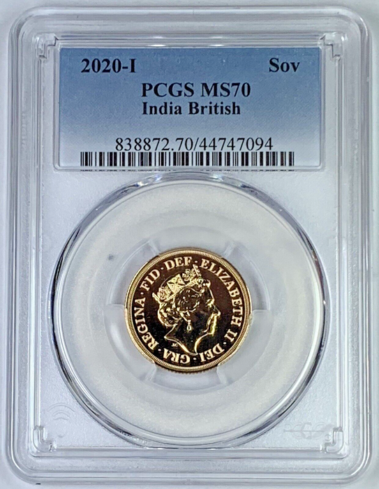 2020-I India British Gold Sovereign Coin PCGS MS 70 (AN)