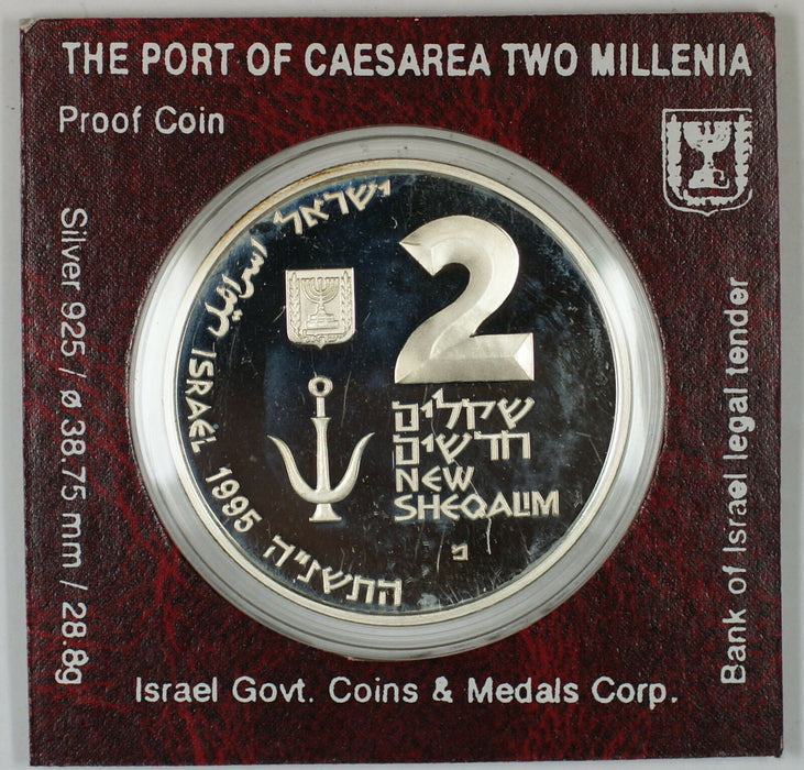 1995 Israel 2 New Sheqalim Silver Proof Port of Caesarea Commem Coin as Issued