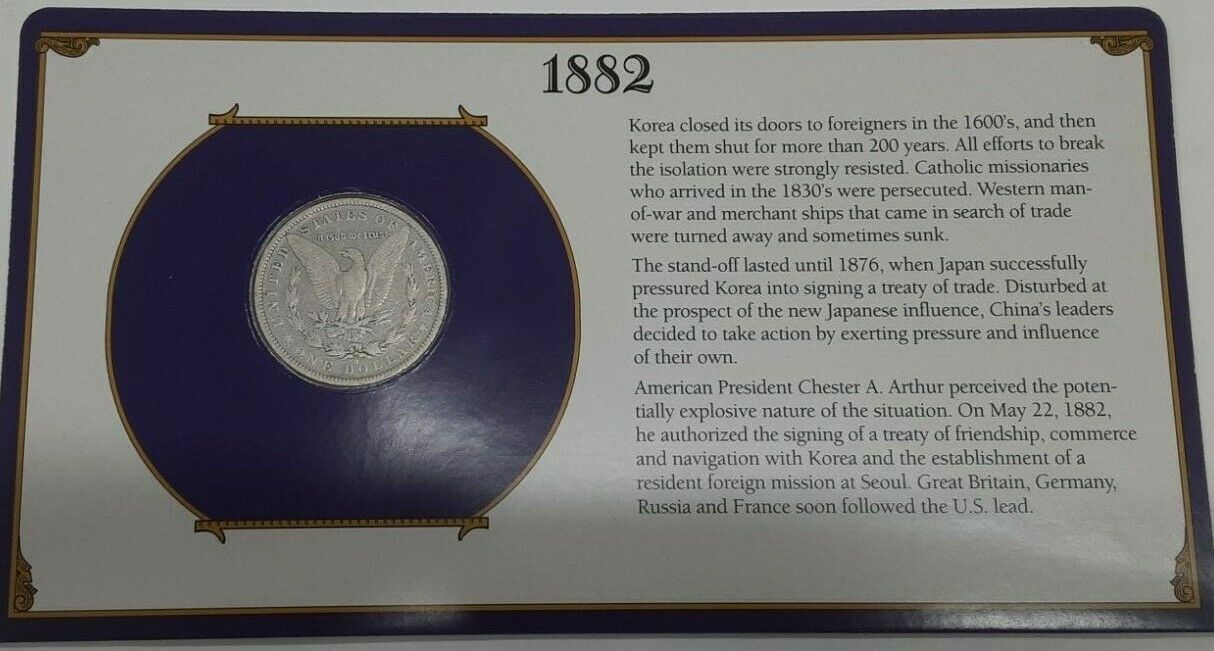 1882 Morgan Silver Dollar Coin W/Stamp in Holder - US Recognizes Korea