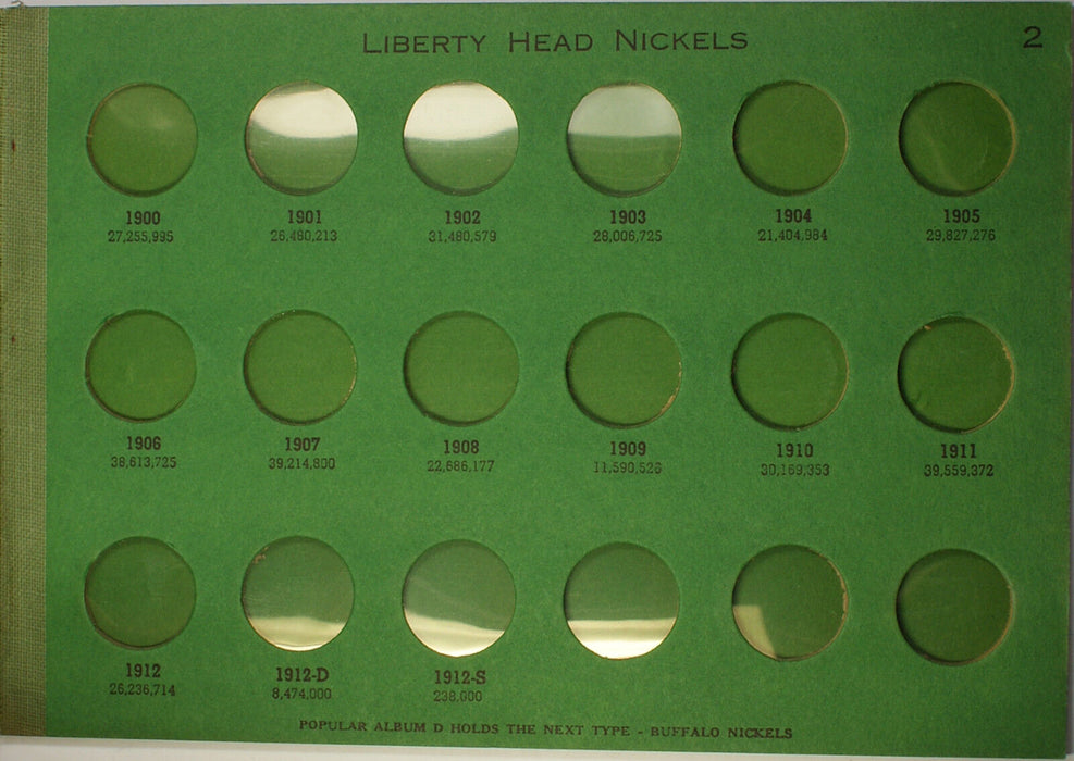 Wayte Raymond Empty Liberty Head Nickels 1883-1912 Green Popular Album-C  Used