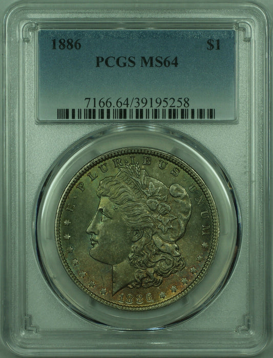 1886 Morgan Silver Dollar $1 Coin PCGS MS-64 Beautifully Toned (27) C