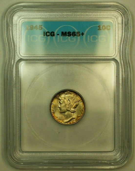 1945 Silver Mercury Dime 10c Coin ICG MS-65+ (Toned)