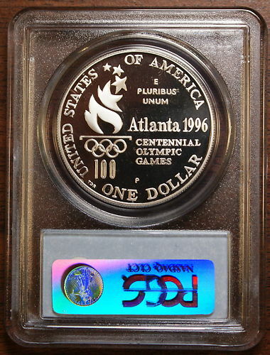 1996-P Olympic Tennis Silver Dollar, PCGS PR-69 DCAM