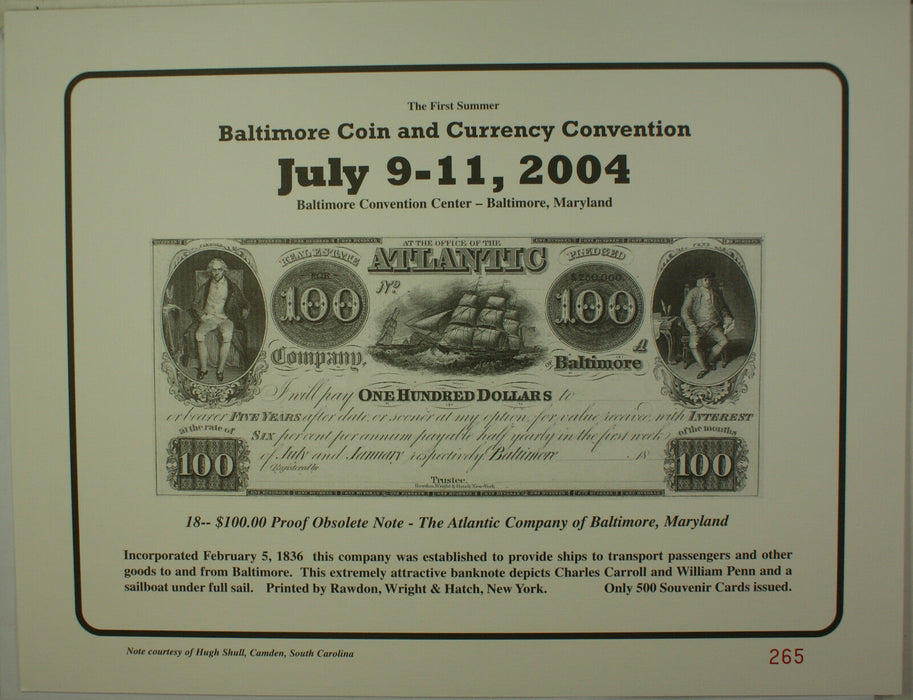 2004 July 1st Summer Washington Baltimore Coin & Currency Show Souvenir Card