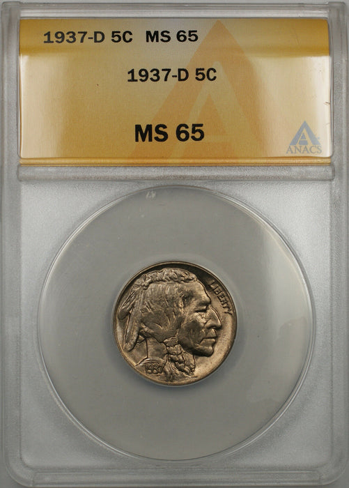 1937-D Buffalo Nickel 5C Coin ANACS MS-65 (10)