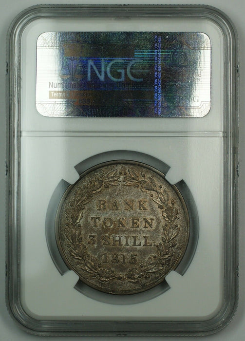 1815 Bank Of England 3 Shilling 3S Silver Coin Bank Token ESC-423 NGC AU-53 AKR