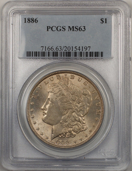 1886 Morgan Silver Dollar $1 Coin PCGS MS-63  Light Toning Better Coin (BR-19 L)