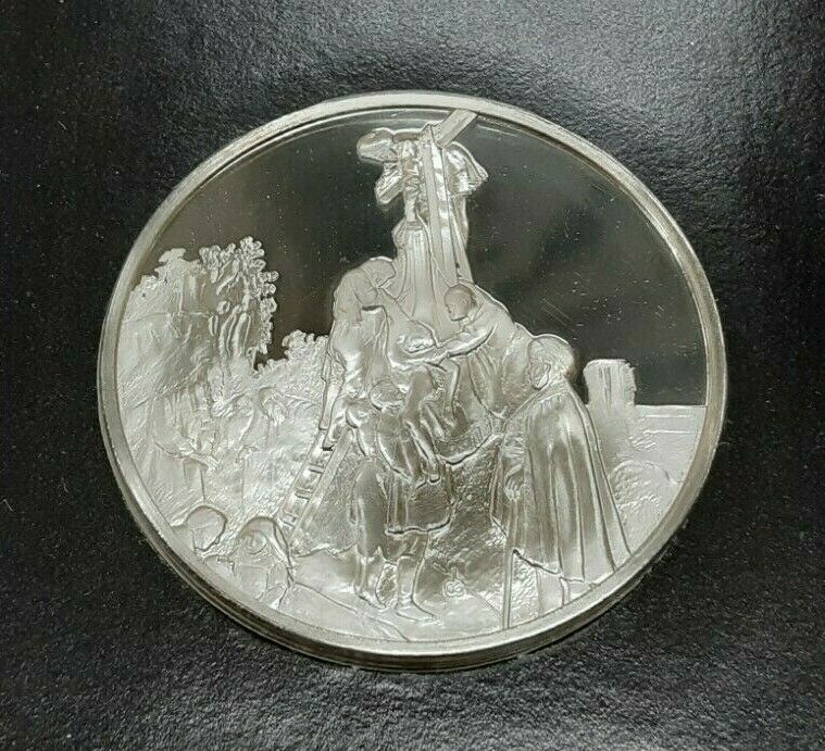 Franklin Mint Genius/Rembrandt PR .925 Silver Medal-Descent From Cross in Card