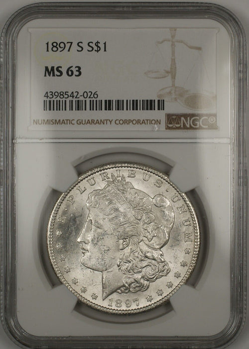 1897-S Morgan Silver Dollar $1 NGC MS-63 (Better Coin) (13g)