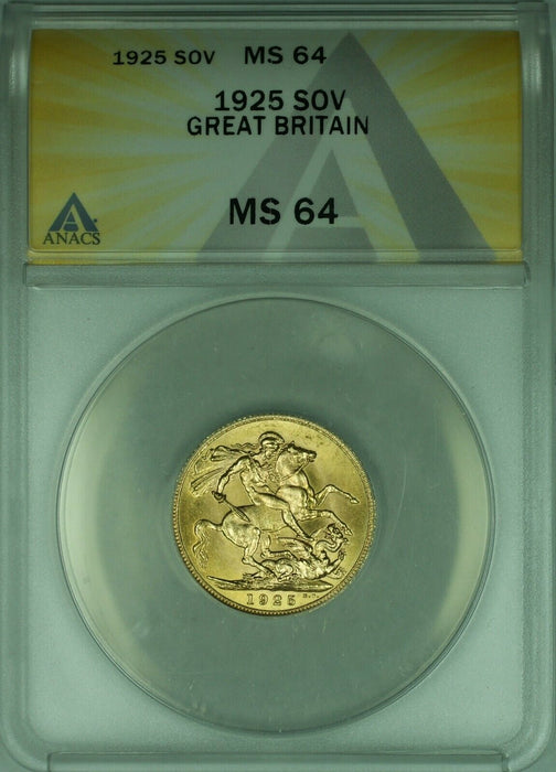 1925 Great Britain Sovereign Gold Coin ANACS MS-64