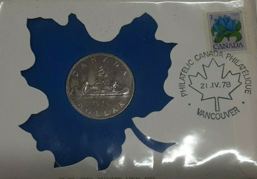 1978 Canada BU One Dollar Coin W/Stamp in First Day Cover