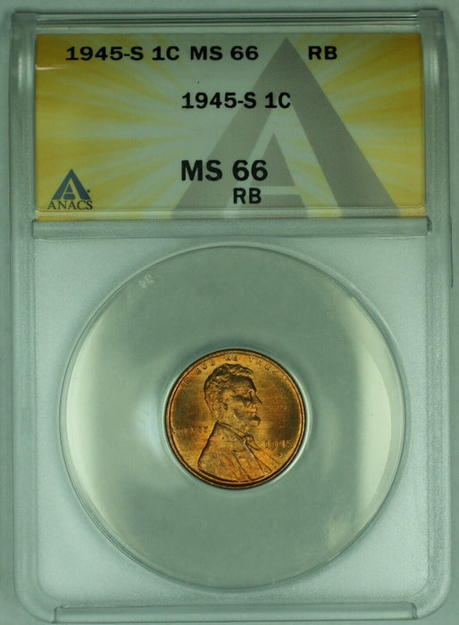 1945-S Lincoln Wheat Cent 1C Coin ANACS MS 66 RB (1) B