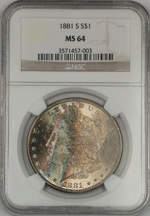 1881-S Morgan Silver Dollar $1 Coin NGC MS-64 *Beautifully Toned* (Tb)