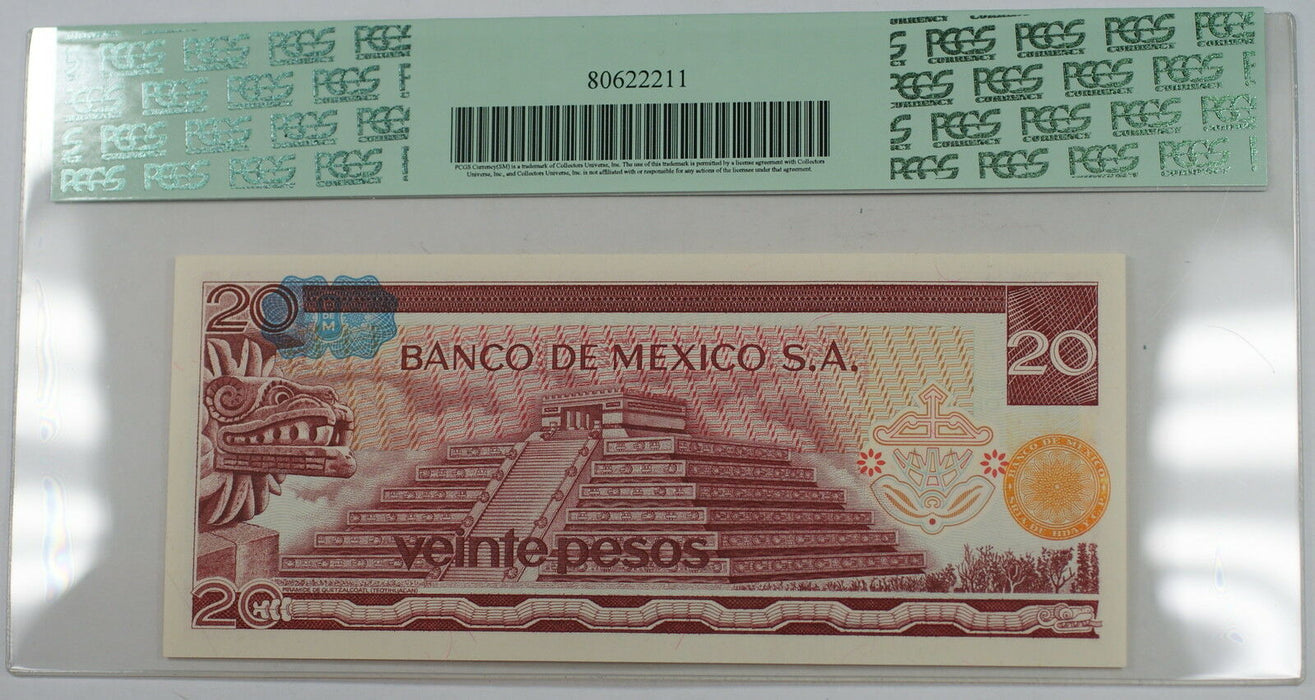 8.7.1977 Banco de Mexico S.A. 20 Pesos Note SCWPM# 64d PCGS 65 PPQ Gem New