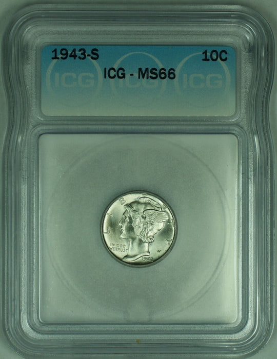 1943-S Mercury Silver Dime 10c Coin ICG MS 66 (53)