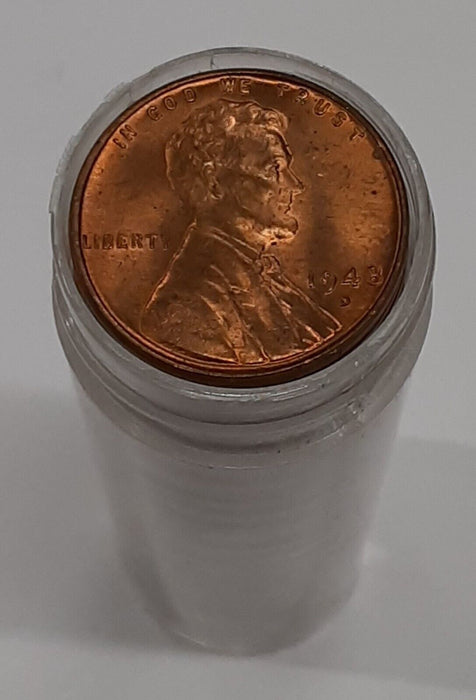 1948-D Lincoln Cent Roll - 50 UNC Coins Total in Coin Tube - Toned