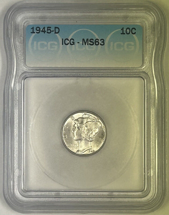 1945-D Mercury Silver Dime 10c Coin ICG MS 63 (Near FB) (54) B