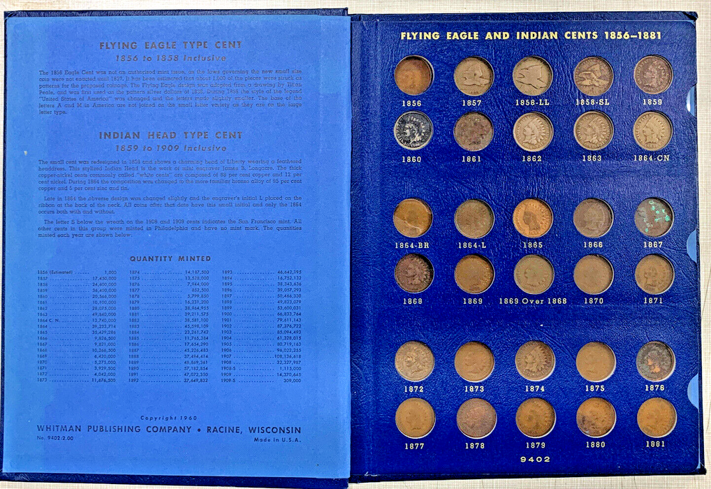 1857-1909 Flying Eagle & Indian Head Cent Set-Whitman Deluxe Album (A)