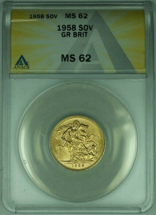 1958 Great Britain Sovereign Gold Coin ANACS MS-62  (B)