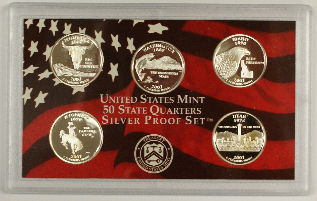 2007-S US Mint SILVER Proof State Quarters Set 5 Gem Coins w/ Box & COA