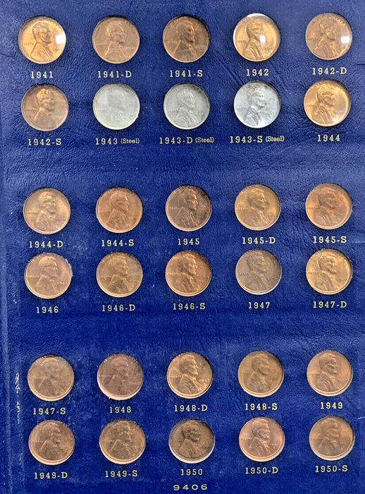 1909-1970 Lincoln Wheat Cent Almost Complete Set-Whitman Deluxe Album (A)