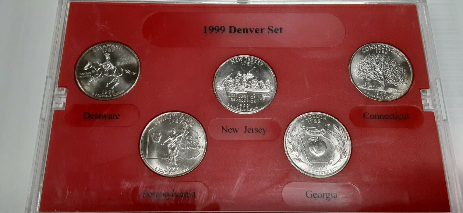 1999-D Commemorative Quarters 5 Coin Set 50 States Program-BU in Plastic Case