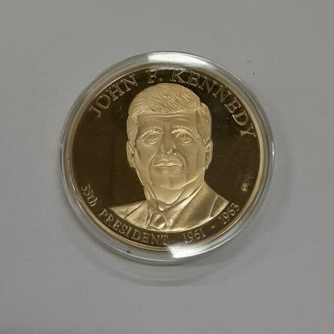 John F. Kennedy American Mint Gold Plated Trial Dollar Commemorative in W/COA