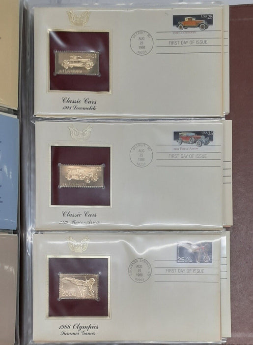 Golden Replicas & FDCs of US Stamps Postal Commem. '87-'88 71 Total W/Info Cards