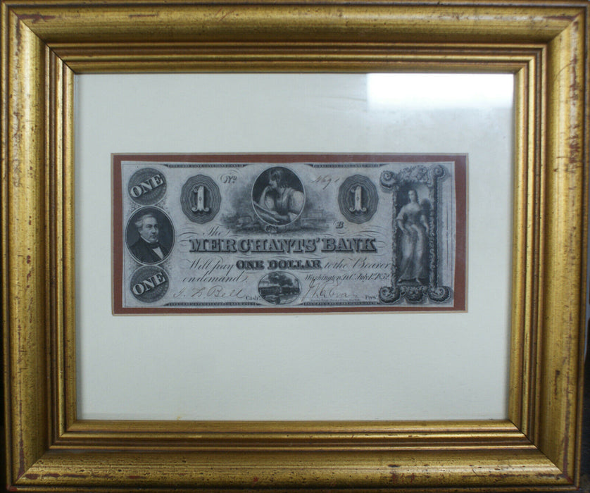 Framed Washington DC $5 Merchants' Bank Note