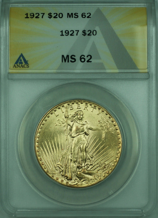 1927 St. Gaudens $20 Double Eagle Gold Coin ANACS MS-62