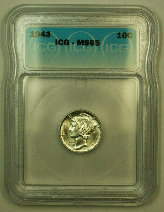 1943 Silver Mercury Dime 10c Coin ICG MS-65 KK