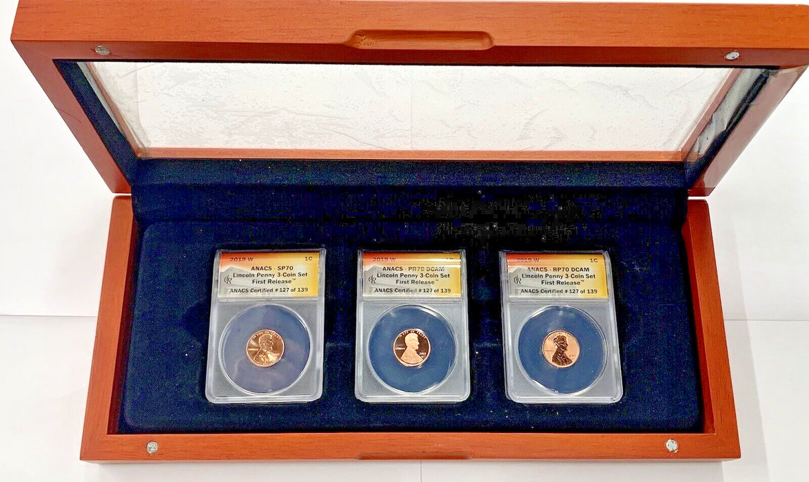 2019-W Lincoln Shield 1C Penny-3 Coin Set-ANACS SP/PF 70 DCAM-Display Box & COA