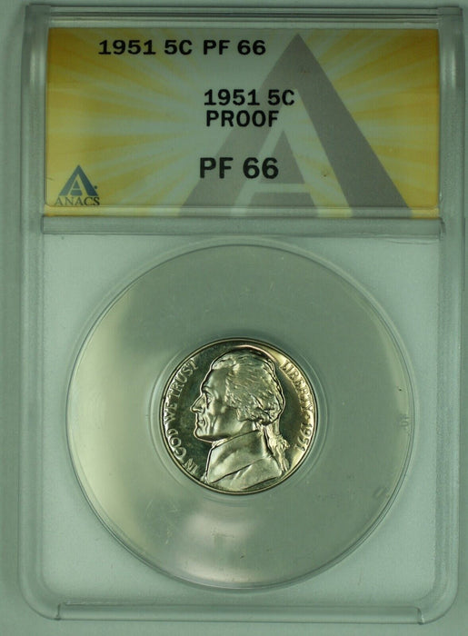 1951 Jefferson Nickel Proof 5C ANACS PR 66 (51)