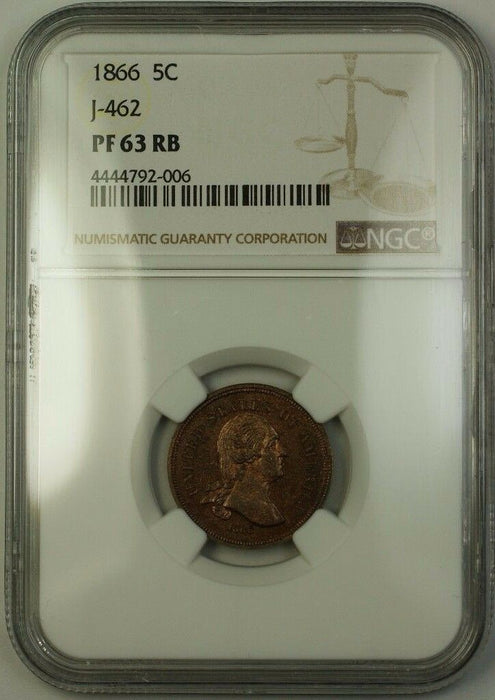 1866 Nickel Pattern Proof 5c Copper Coin NGC PR 63 RB J-462 Judd WW