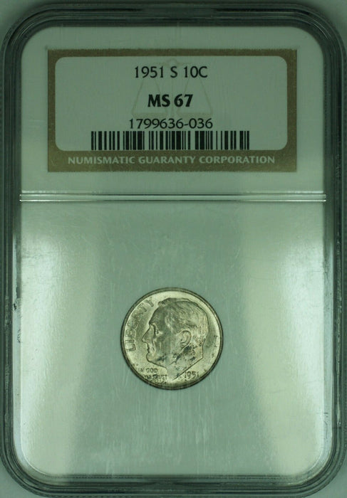 1951-S Roosevelt Silver Dime 10c NGC MS-67