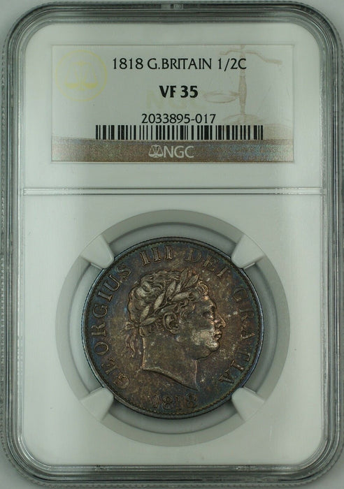 1818 Great Britain 1/2C Half Crown Silver Coin George III NGC VF-35 AKR