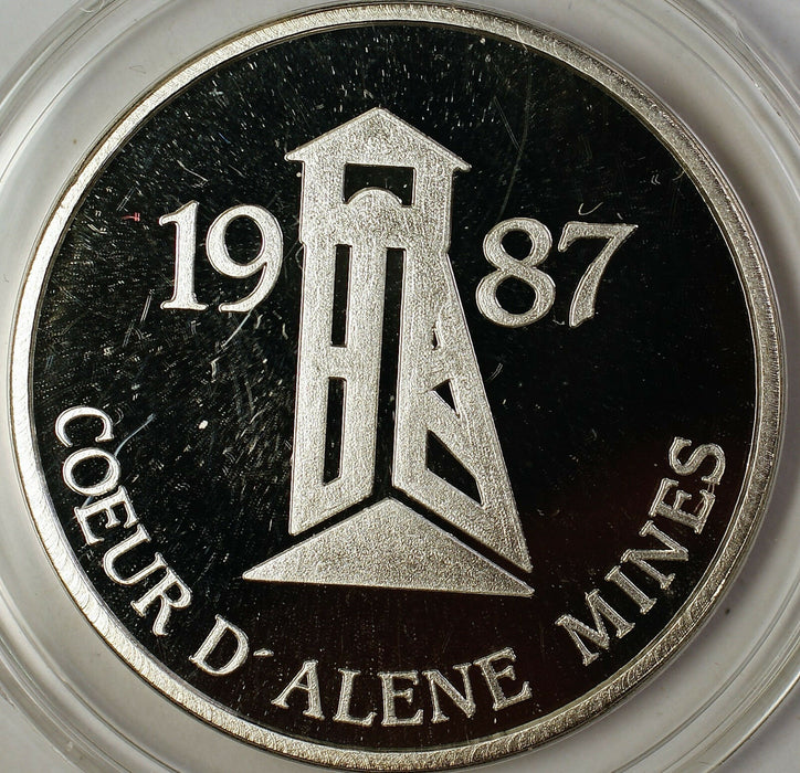 1987 Coeur D'Alene Mines Silver 999 Fine Pure 1 Troy Oz Gem Proof Round