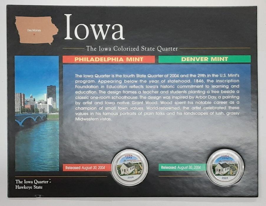 (2) 2004 Iowa Colorized State Quarter P&D-BU-w/Colorful Display Card