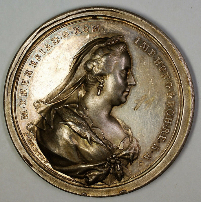 Maria Theresa Francis Silver High Relief Medal Nicely Toned Sculted by Wurth