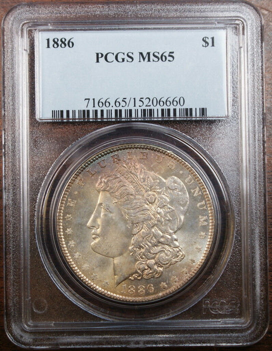 1886 Morgan Silver Dollar Coin, PCGS MS-65 Toned