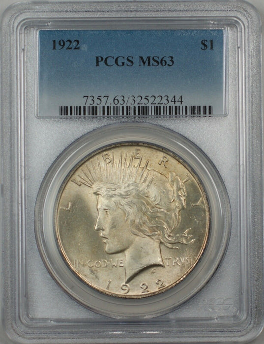 1922 Silver Peace Dollar $1 PCGS MS-63 5C Light Toning