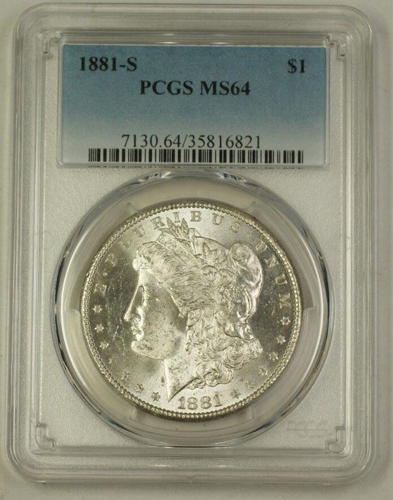1881-S US Morgan Silver Dollar $1 Coin PCGS MS-64 (Better) (C) 12