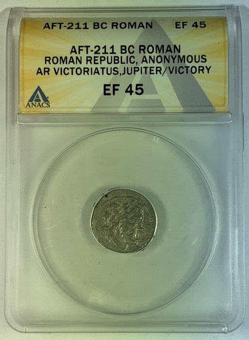 AFT-211 BC Roman Republic AR Victoriatus, Jupiter Coin ANACS XF 45